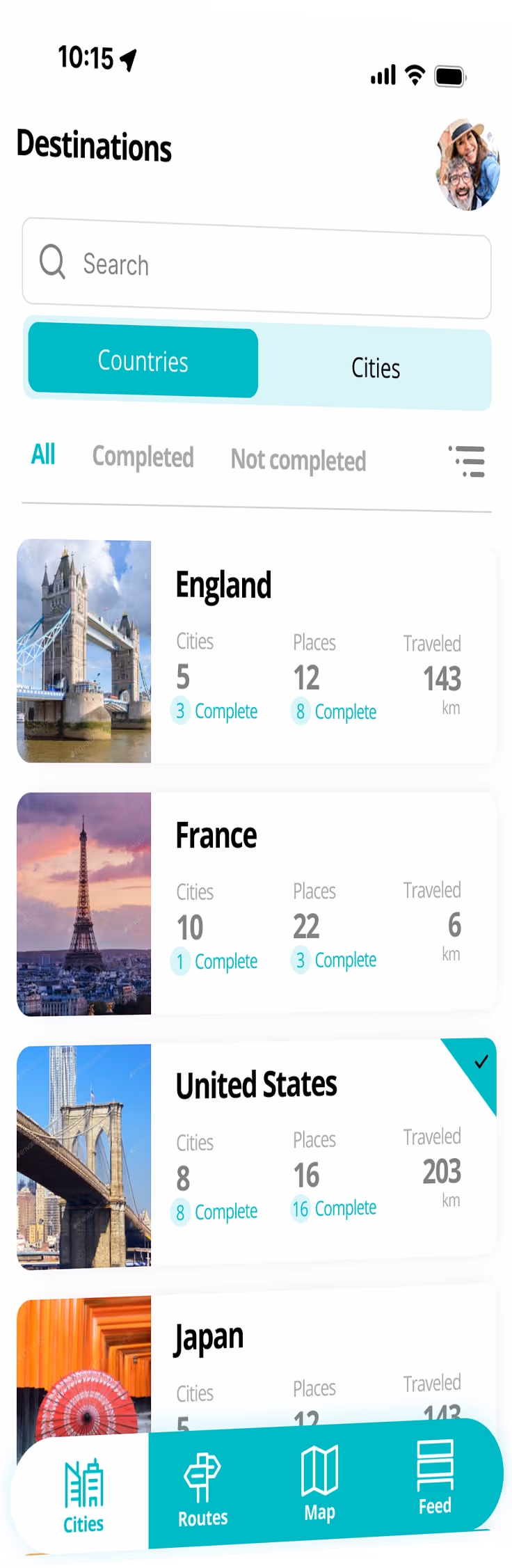 Discover cities feature in Borondo travel app